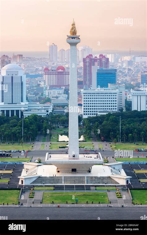 Jakarta City Skyline With Iconic Symbol Likes National Monument Monas