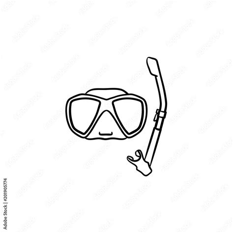 Mask And Snorkel For Swim In Pool Hand Drawn Outline Doodle Icon Stock