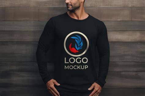 Premium PSD | Realistic black long sleeve tshirt mockup for custom designs