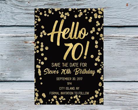 Hello 70 Save The Date Men 70th Birthday Invitation 70 Years Old Invite