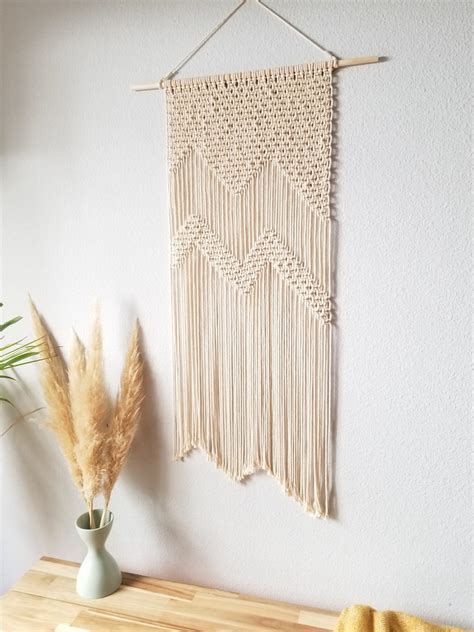 Long Macrame Wall Hanging Abstract Woven Tapestry Chevron Etsy