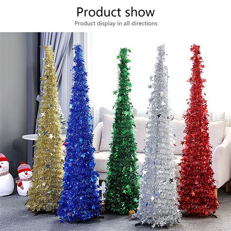 New Artificial Tinsel Pop Up Christmas Tree With Stand Gorgeous Collapsible Ebay