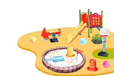 Illustration Of A Watercolor Playground Frame Featuring A Slide Spring