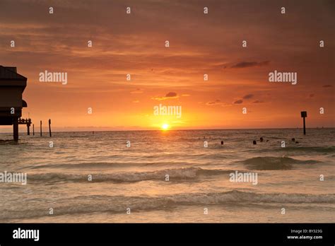 Sunset At Pier At Clearwater Beach Fl Stock Photo Alamy