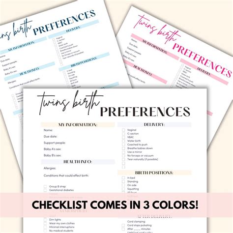 Twin Birth Plan Printable Twins Birth Checklist Pdf Twin Pregnancy