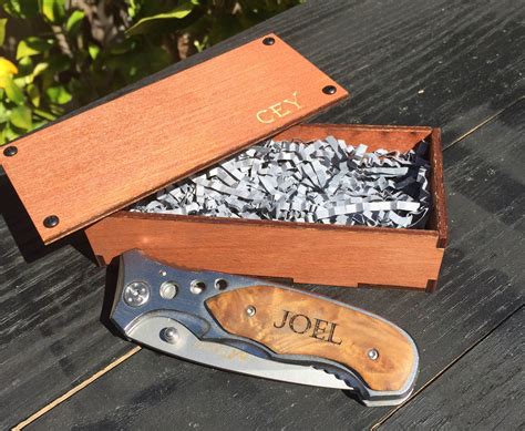 Engraved Tactical Folding Pocket Knife In Wooden T Box Etsy