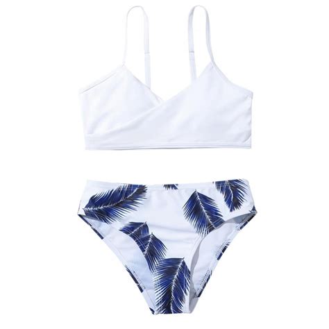 Bullpiano Teen Girls Swimsuits Two Piece Swimsuit V Neck Bikini