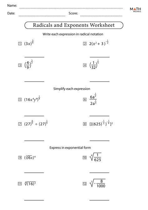 Radicals And Rational Exponents Worksheets Math Monks Worksheets