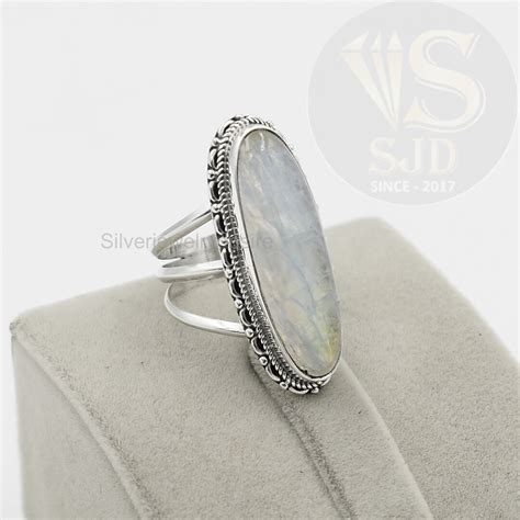 Aaa Moonstone Ring Sterling Silver Ring Rainbow Moonstone X Mm