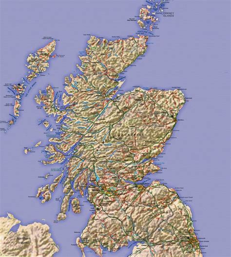 Large Scale Map Of Scotland With Roads And Towns Scale Map Scotland