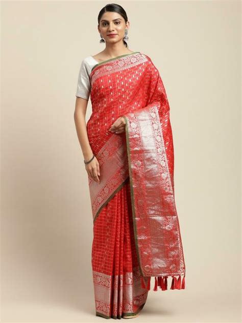 Buy Vastranand Women Red Silk Blend Woven Design Saree Online At Best