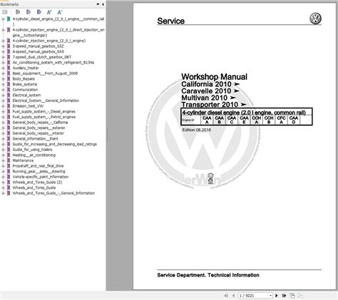 Volkswagen Transporter Workshop Manual 2009 2016 Auto Repair Manual