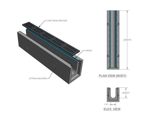 Trench Drain - Precast Concrete 12" Wide Trench Drain - Locke Solutions