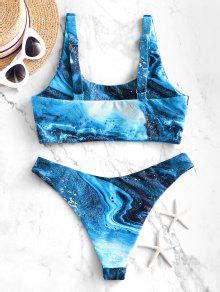 59 OFF 2022 ZAFUL Cutout Ocean Print High Leg Bikini Swimsuit In