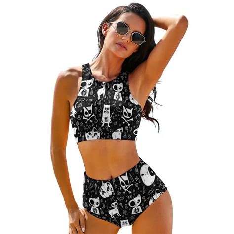 Skull Bikini High Cut One Piece Swimsuit For Chubby Skull Bathing Suit