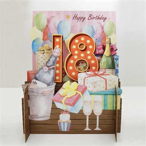 Alljoy Design Happy 18th Birthday 3d Pop Up Card Champagne