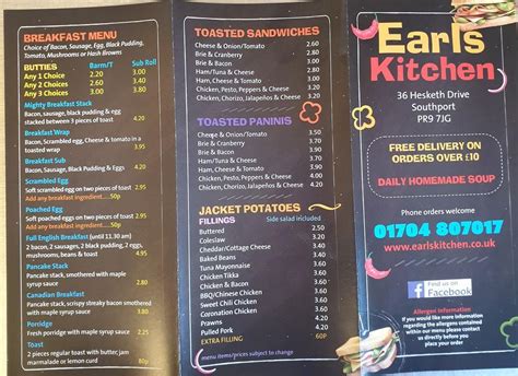 Menu at Earls Kitchen cafe, Southport