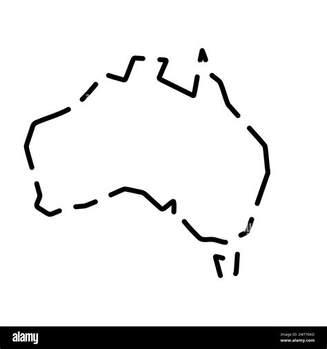 Australia Country Simplified Map Black Broken Outline Contour On White