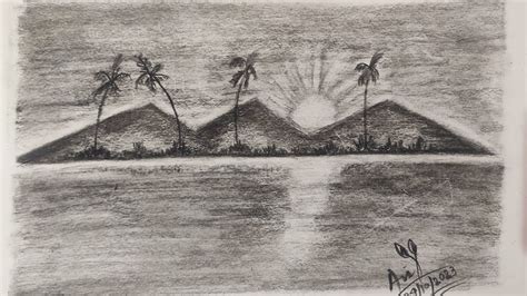 Simple Landscape Drawing With Charcoal Pencil Art Drawing Charcoal