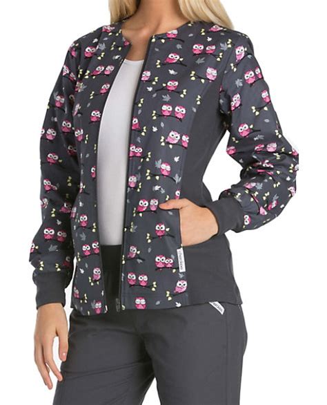 Cherokee Flexibles Midnight Owl Print Scrub Jacket Scrubs And Beyond