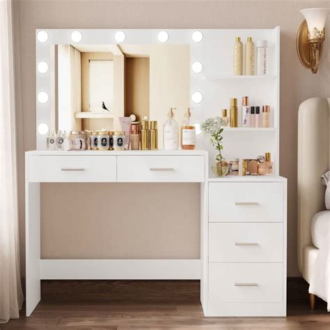 DYHOME Makeup Vanity Desk With Mirror And Lights Charging Station