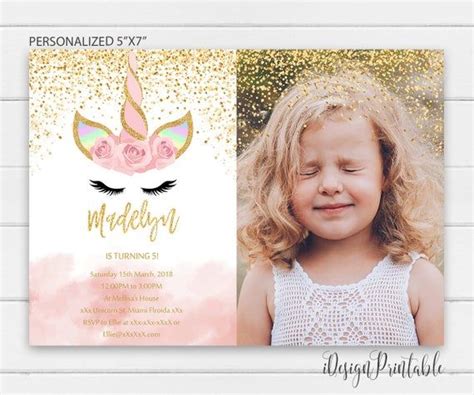 Unicorn Invitation Magical Unicorn Birthday Photo Invitation Etsy