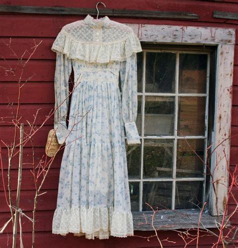 1970s GUNNE SAX Prairie Dress Ivory Lace Blue Flowers With Etsy