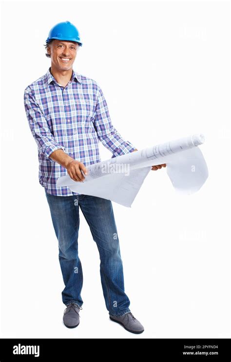 Mature Architect With Blueprint Full Length Of Mature Architect