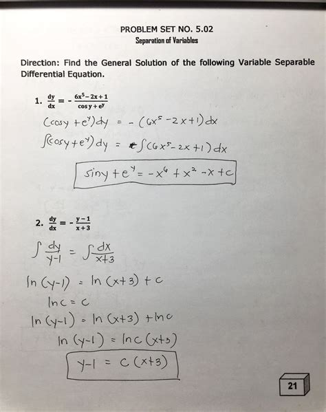 Solution Differential Equation Separation Of Variables Studypool