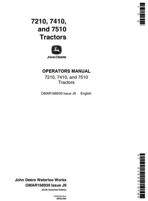 John Deere Tractors 7210 7410 7510 Operator S Manual