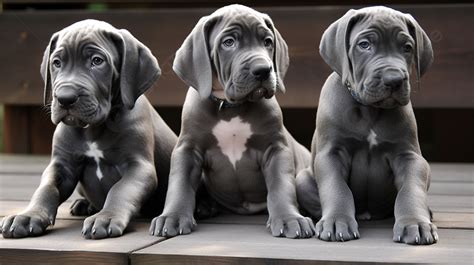 Three Grey Great Dane Puppies Looking Up At People Background Pictures