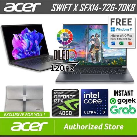 Promo Acer Swift X 14 Oled Sfx14 72g 70k8 Ultra 7 155h Rtx4060 32 1tb