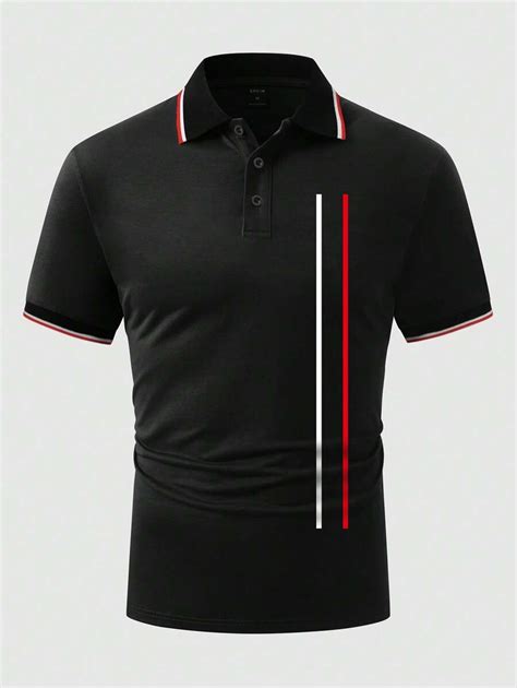 Manfinity Homme Camisa Polo De Manga Curta Listrada Para Homens