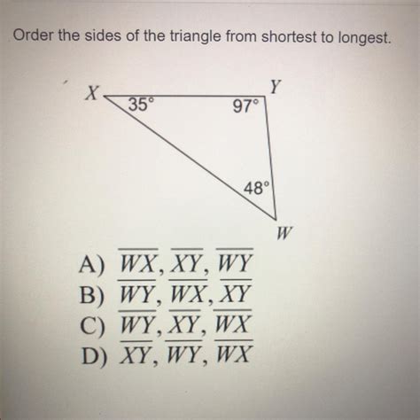 Order The Sides Of Each Triangle From Shortest To Longest