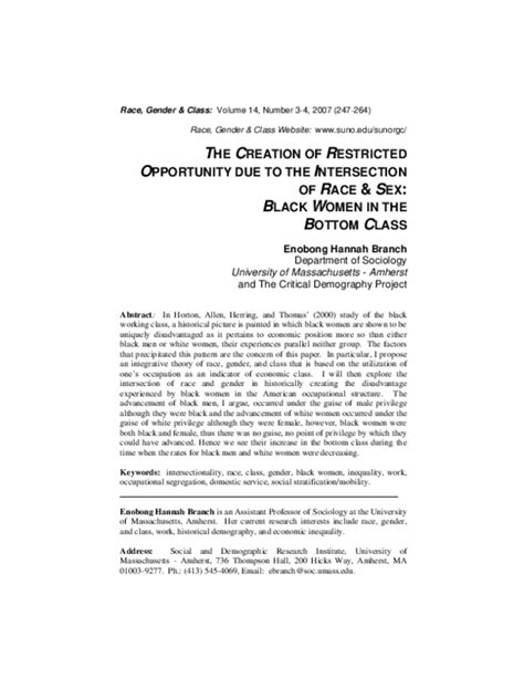 Pdf The Creation Of Restricted Opportunity Due To The Intersection Of