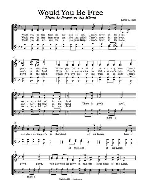 Free Choir Sheet Music Would You Be Free There Is Power In The Blood