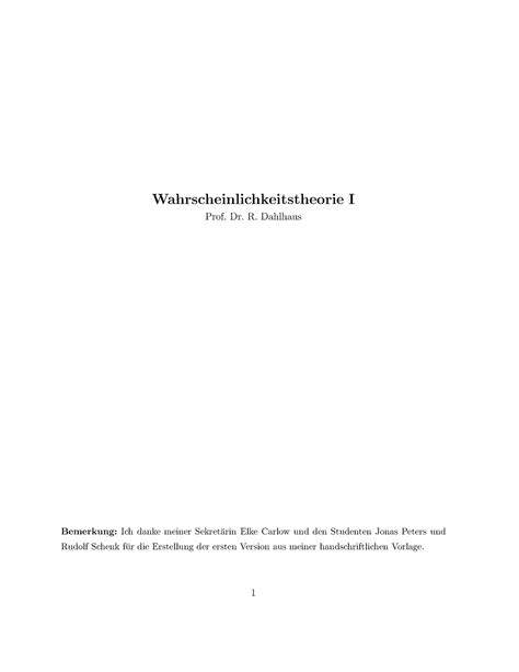 Wahrscheinlichkeitstheorie Skript Wahrscheinlichkeitstheorie I