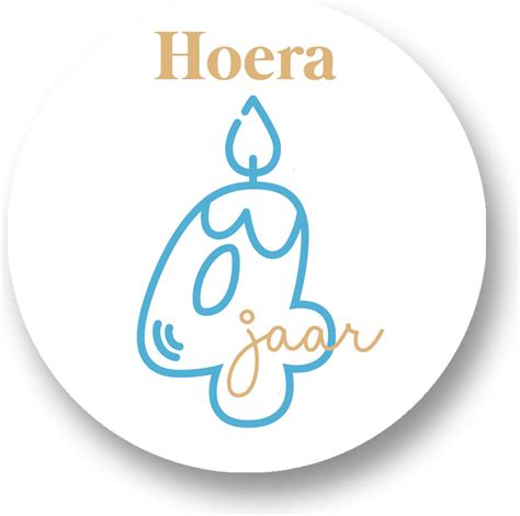 Traktatiestickers Hoera 4 Jaar Cadeausticker Wensetiket Rond 40