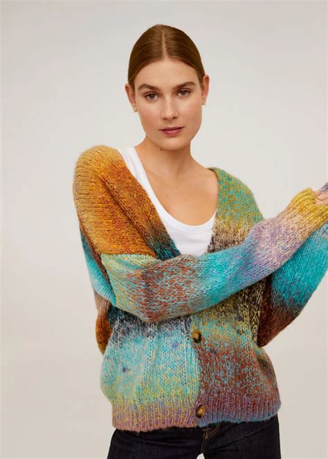 Multi Color Knit Cardigan Women Mango Usa Multicolor Knit