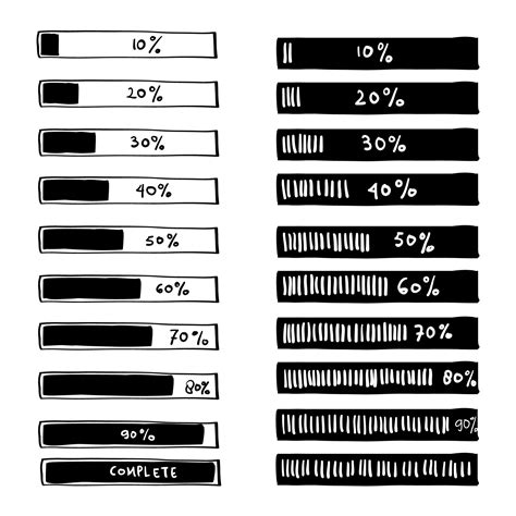 Progress Loading Bar Set Of Icons Load Symbol With Handdrawn Doodle