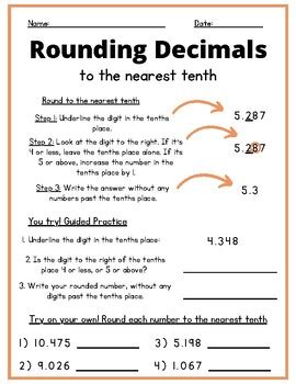 Rounding To The Nearest Tenths And Hundredths Place With Answer Key