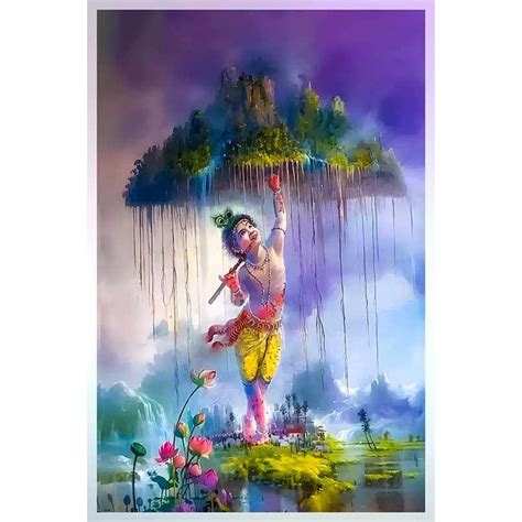 Bal Krishna lifting Mount Govardhan canvas painting