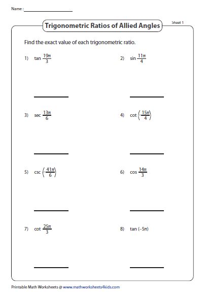 Trig Ratios Finding Angle Measures Worksheet