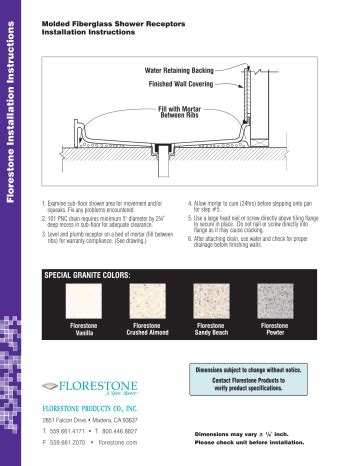 Florestone 42421BO Shower Receptor Installation manual | Manualzz