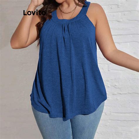 Lovito Blusa B Sica Plus Size Curva Casual Lisa Franzida Para Mulheres