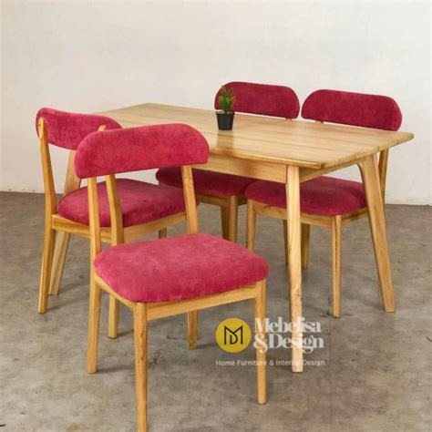 Meja Makan Minimalis Kayu Jati Set Kursi Jok Modern