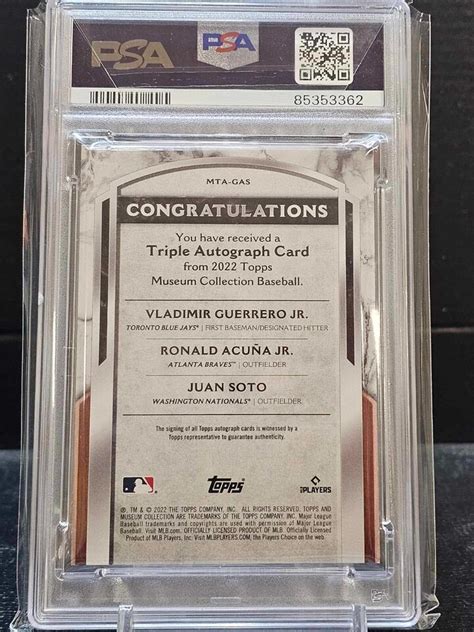 2022 TOPPS MUSEUM RONALD ACUNA JUAN SOTO V GUERRERO TRIPLE AUTO D 3