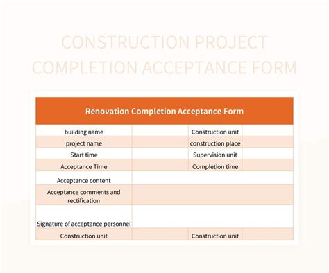 Construction Project Completion Acceptance Form Excel Template And