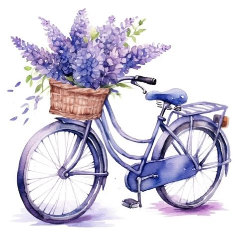 Linda bicicleta de acuarela con flores ilustración ai generativexa