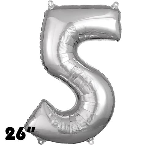 26 Inch Number 5 Silver Foil Balloon Anagram 1ct